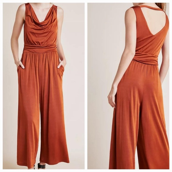 Anthropologie Maeve Enchantment Jumpsuit  Copper Rust Wide Leg - Picture 1 of 7